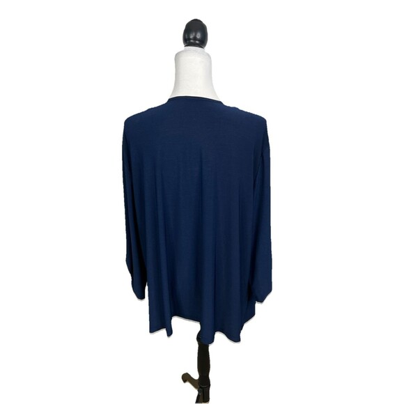 PerSeption Women Blouse Plus 3X Blue Roll Tab Sleeve Tunic Top Goldtone Buttons - Picture 6 of 9